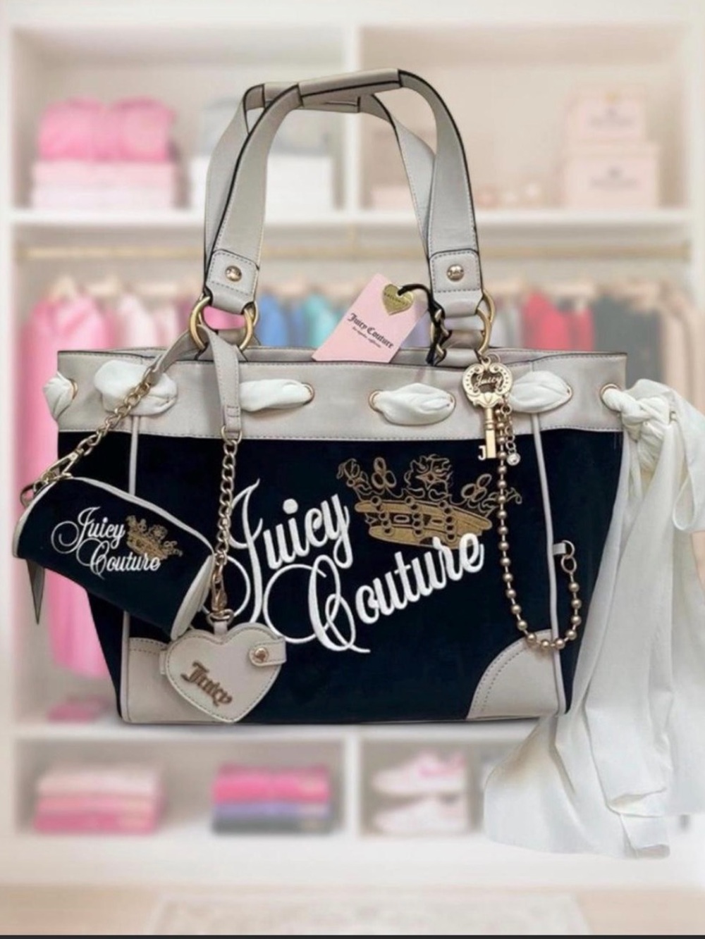 Juicy Couture Black and White Key To Juicy Daydreamer Tote Bag & Mini Barrel